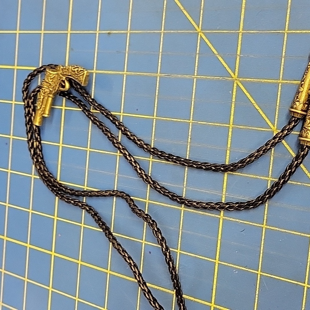 Bolo Gun Pistol Pewter Tone Black Braided Pleather Western